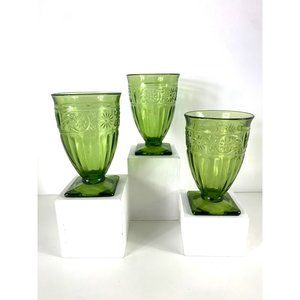 Vintage Tiara Daisy Floral Avocado Green Cocktail Glasses